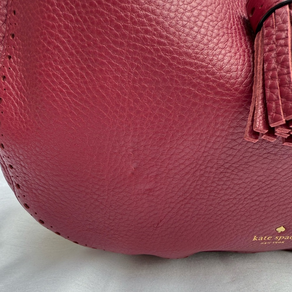 Kate Spade James Street Mason Large Merlot Cow Leather Hobo Bag With Tassel - Picture 10 of 17